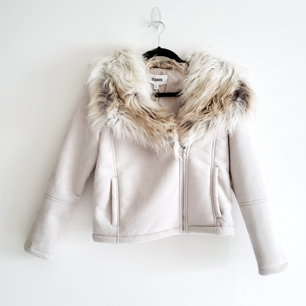 NEW BB Dakota Faux Suede & Fur Trimmed Coat